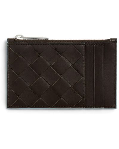 Bottega Veneta Leather Intrecciato Zipped Card Holder - Black