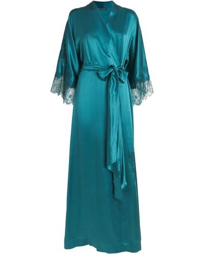 Carine Gilson Silk Lace-detail Long Robe - Blue