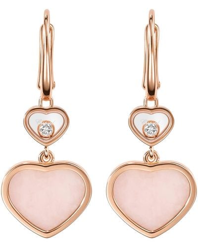 Chopard Rose Gold, Opal And Diamond Happy Hearts Earrings - Pink
