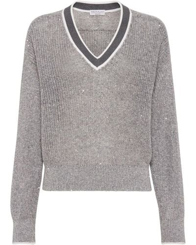 Brunello Cucinelli Linen Knit Sweater - Gray