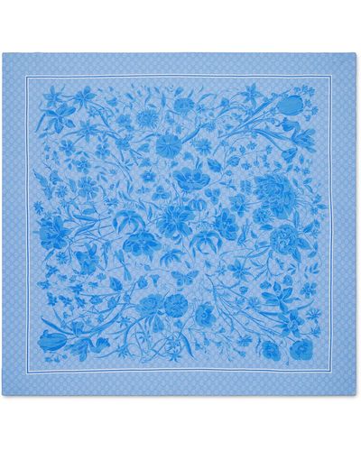 Gucci Silk-cotton Floral Print Scarf - Blue