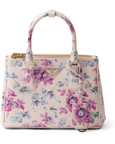 Prada Small Leather Floral Galleria Top-handle Bag - Pink