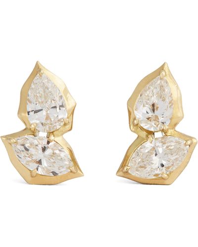 Jade Trau Yellow Gold And Diamond Poppy Studs Ii Earrings - Metallic