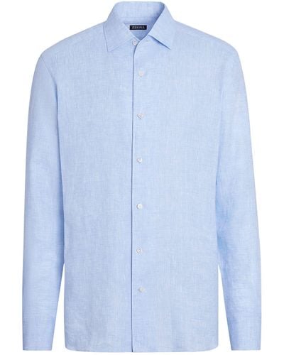 ZEGNA Linen Long-sleeve Shirt - Blue