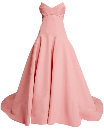 Monique Lhuillier Silk Faille Strapless Gown - Pink