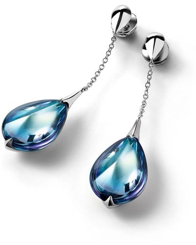 Baccarat Sterling Silver Fleurs De Psydelic Aqua Mirror Drop Earrings - Blue