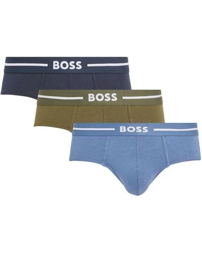 BOSS Stretch-cotton Logo Briefs (pack Of 3) - Blue