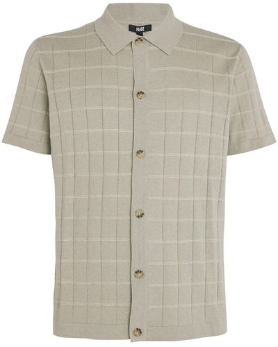 PAIGE Cotton-linen Striped Polo Shirt - Grey