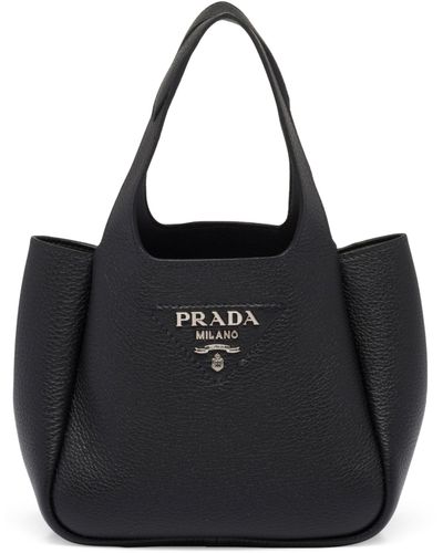 Prada Mini Leather Bucket Bag - Black