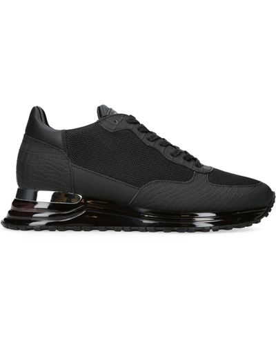 Mallet Popham Paneled Croc-effect Leather And Mesh Sneakers - Black