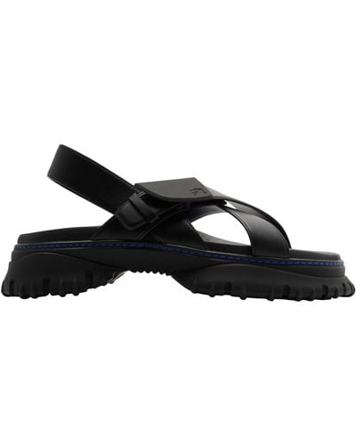 Burberry Leather Cross-over Sandals - Black