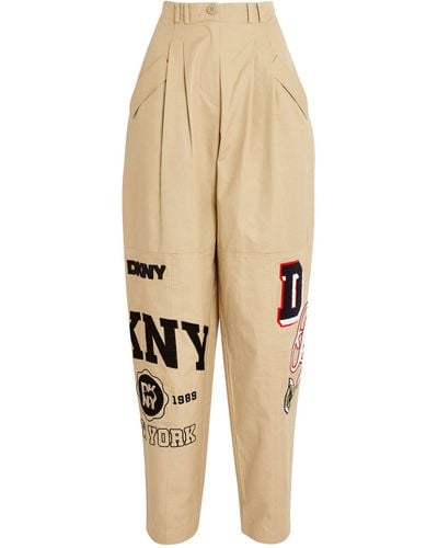 DKNY Embroidered Patchwork Logo Pants - Natural