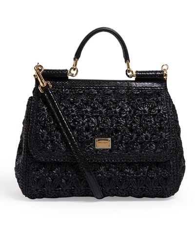 Dolce & Gabbana Sicily Raffia Shoulder Bag - Black