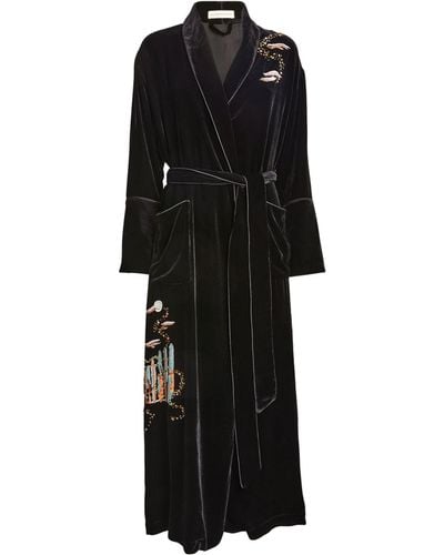 Olivia Von Halle Velvet-silk Embellished Capability Robe - Black