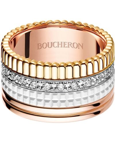 Boucheron Large Mixed Gold And Diamond Quatre White Ring