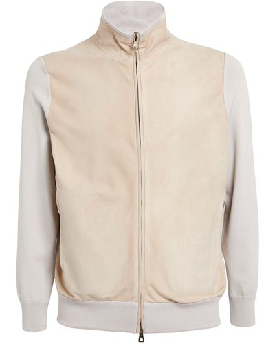 FIORONI CASHMERE Suede-front Bomber Jacket - Natural
