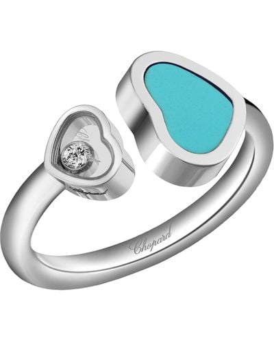 Chopard White Gold And Stone Happy Hearts Ring - Blue