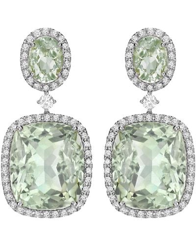 Kiki McDonough White Gold, Diamond And Green Amethyst Signatures Drop Earrings