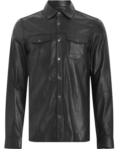 AllSaints Leather Ethan Shirt - Black