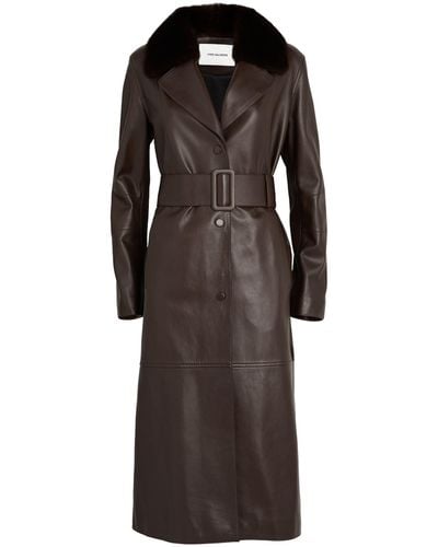 Yves Salomon Lamb Leather Belted Coat - Brown