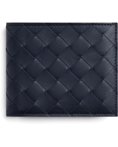 Bottega Veneta Leather Intrecciato Bifold Wallet - Blue