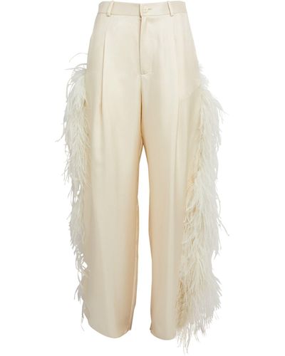 LAPOINTE Silk Ostrich-feather Pants - White