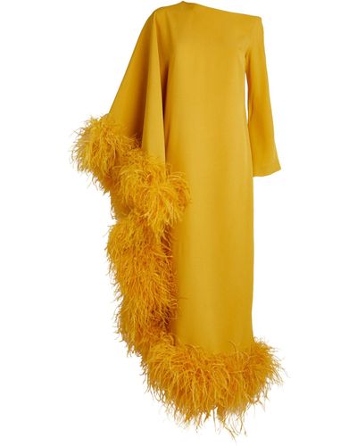 ‎Taller Marmo Feather-trim Ubud Extravaganza Dress - Yellow