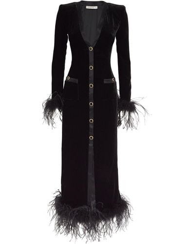 Alessandra Rich Velvet Feather-trimmed Dress - Black