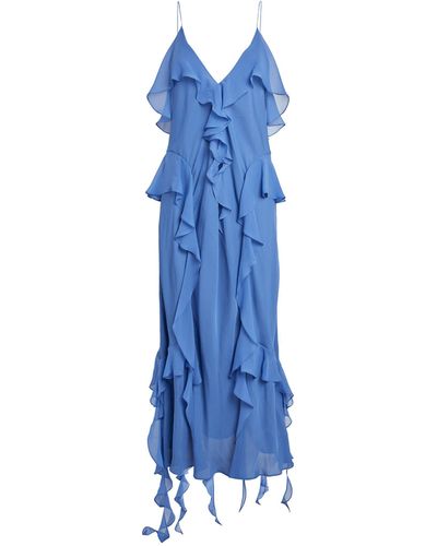 Khaite Silk Ruffled Pim Maxi Dress - Blue