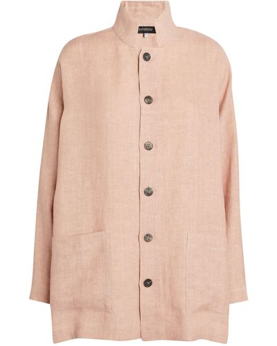 Eskandar Linen Achkan Stand-collar Jacket - Pink