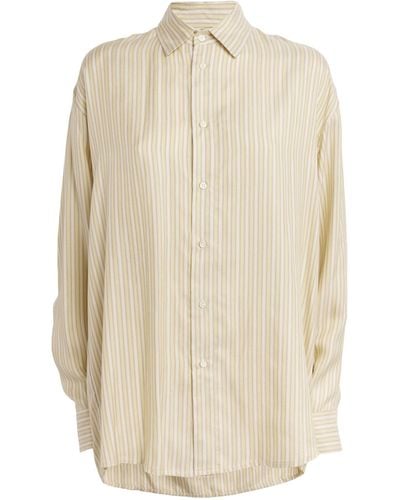 LeKasha Silk Oversized Striped Shirt - White