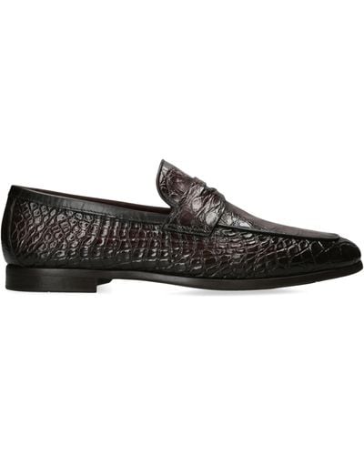 Magnanni Crocodile Leather Penny Loafers - Black