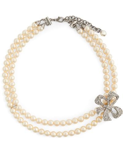 Alessandra Rich Bow-detail Beaded Necklace - Metallic