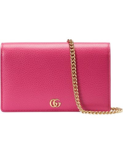 Gucci Leather Gg Marmont Chain Wallet - Pink
