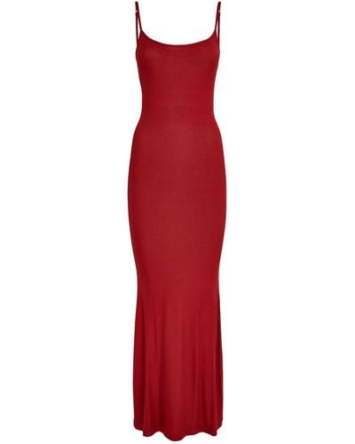 Skims Ribbed Soft Lounge Slip Dress - Red