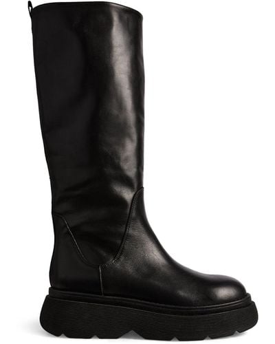 Weekend by Maxmara Leather Knee-high Flou Boots - Black
