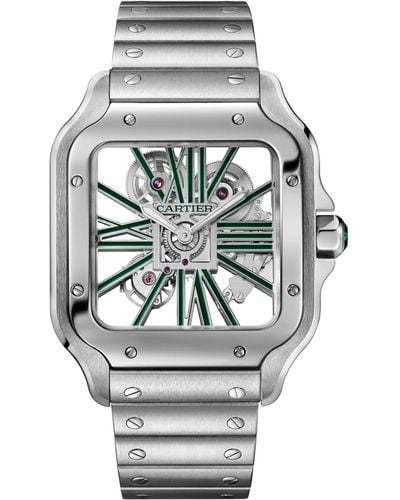 Cartier Large Steel Santos De Skeleton Watch 39.8mm - Gray