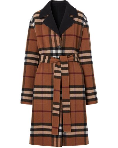 Burberry Wool Reversible Check Coat - Brown