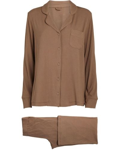 Skims Ribbed Soft Lounge Pajama Set - Brown