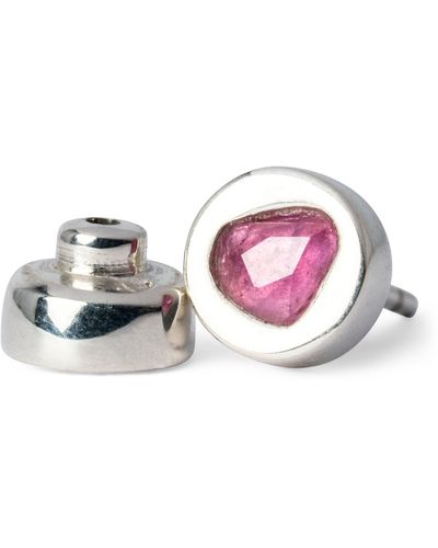 Parts Of 4 Polished Sterling Silver And Ruby Single Earring - White