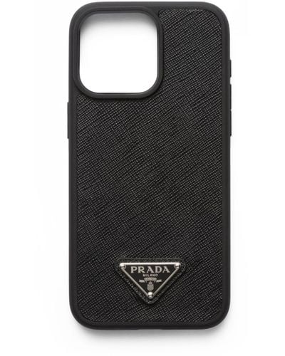 Prada Saffiano Leather Iphone 15 Pro Max Case - Black