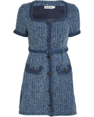 Self-Portrait Denim Textured Mini Dress - Blue