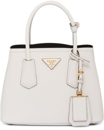 Prada Mini Leather Double Top-handle Bag - White