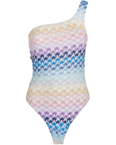 Missoni Knitted One-shoulder Swimsuit - Blue
