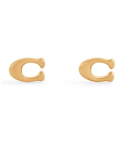 COACH Signature Sculpted C Stud Earrings - Metallic