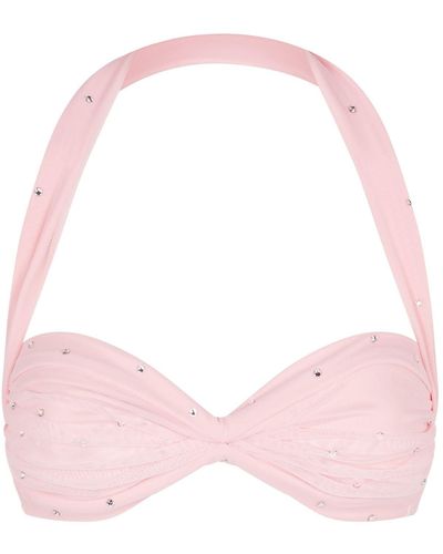 Norma Kamali Rhinestone-embellished Mesh Bikini Top - Pink