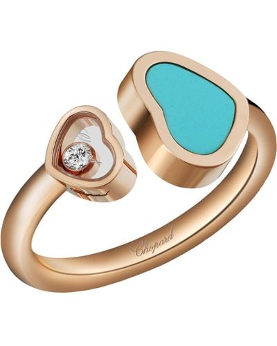 Chopard Rose Gold And Diamond Happy Hearts Ring - Blue