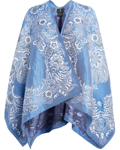 Etro Cotton-blend Floral Cape - Blue