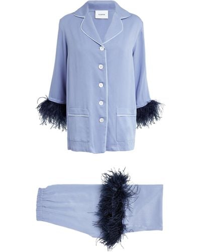 Sleeper Double Feather-trim Party Pajama Set - Blue