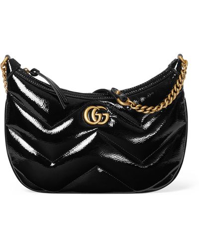 Gucci Patent Leather Marmont Shoulder Bag - Black